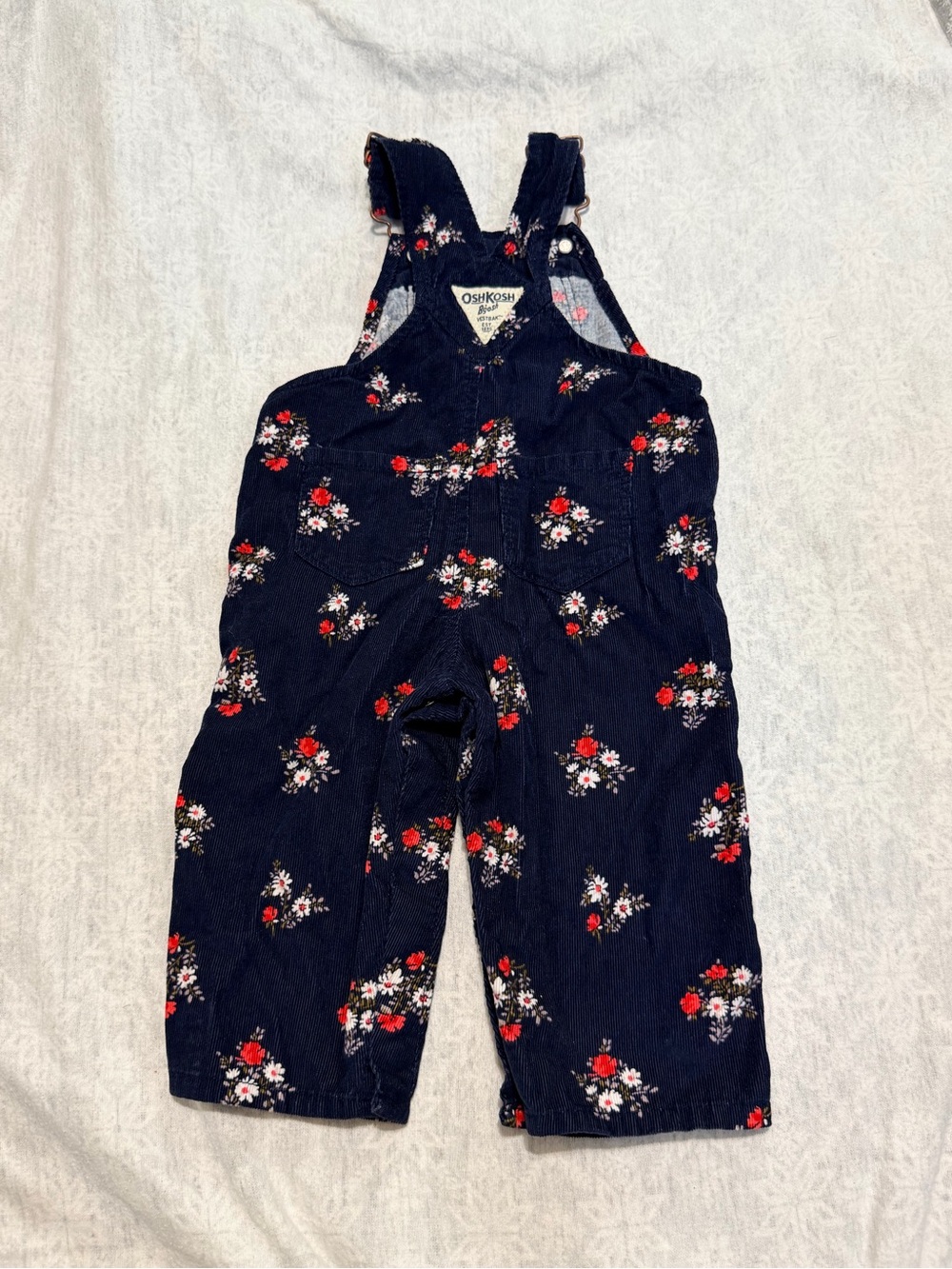OshKosh B’gosh 9M Floral Corduroy Overalls Navy Snap Leg Baby Girls EUC - Picture 4 of 10